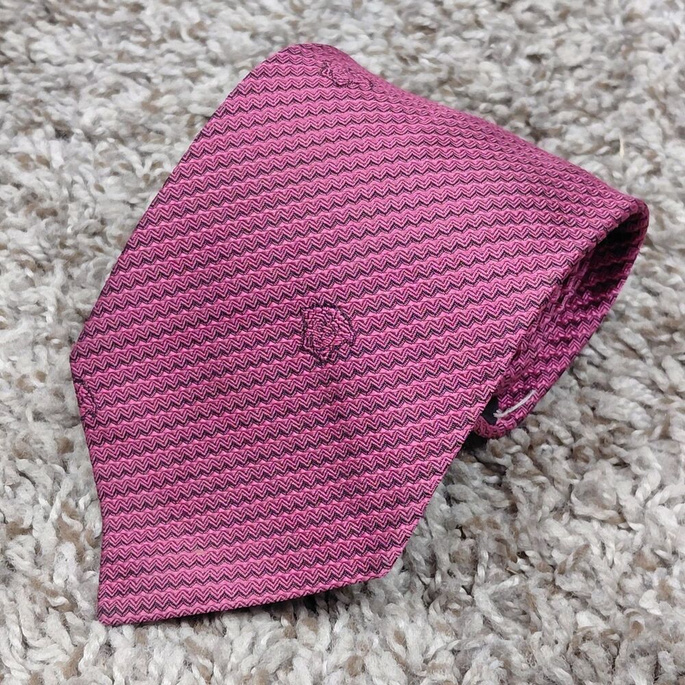 Versace Medusa Heads Neck Tie Mens Magenta 100% Silk Made In Italy